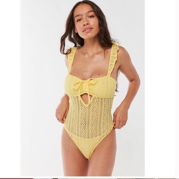 Urban Outfitters Tops - Out from Under Lace Cut Out Thong Bodysuit in Yellow NEW
